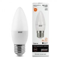 Лампа светодиодная LED GAUSS ELEMENTARY CANDLE 6Вт 420lm Е27 теплый матовый свеча