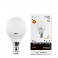 Лампа светодиодная LED GAUSS ELEMENTARY GLOBE 8Вт 520lm Е14 теплый матовый шар