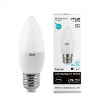 Лампа светодиодная LED GAUSS ELEMENTARY CANDLE 8Вт 540lm Е27 белый матовый свеча
