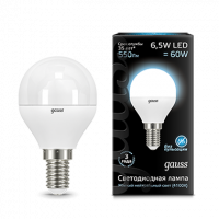 Лампа светодиодная LED GAUSS GLOBE 6,5Вт 550lm Е14 белый матовый шар