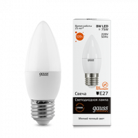 Лампа светодиодная LED GAUSS ELEMENTARY CANDLE 8Вт 520lm Е27 теплый матовый свеча