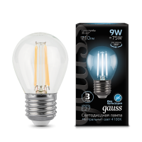 Лампа светодиодная LED GAUSS FILAMENT GLOBE 9Вт 710lm Е27 белый нейтральный