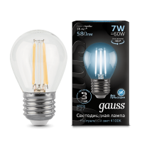 Лампа светодиодная LED GAUSS FILAMENT GLOBE 7Вт 580lm Е27 белый шар