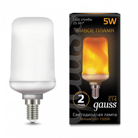 Лампа светодиодная LED GAUSS T65 CORN FLAME 5Вт 80lm Е14 открытое пламя